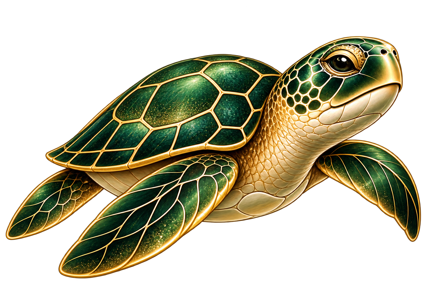 Emerald and gold sea turtle